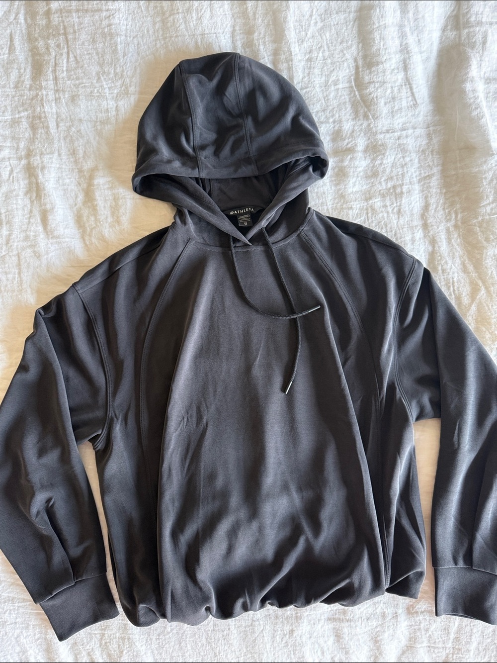 Athleta Seasoft Bubble Hem Hoodie Black Pullover Sweatshirt